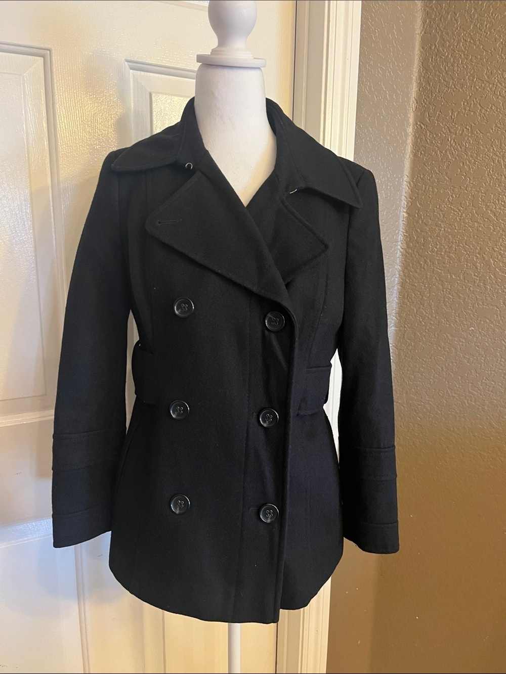 Moda International Black Double-Breasted Peacoat